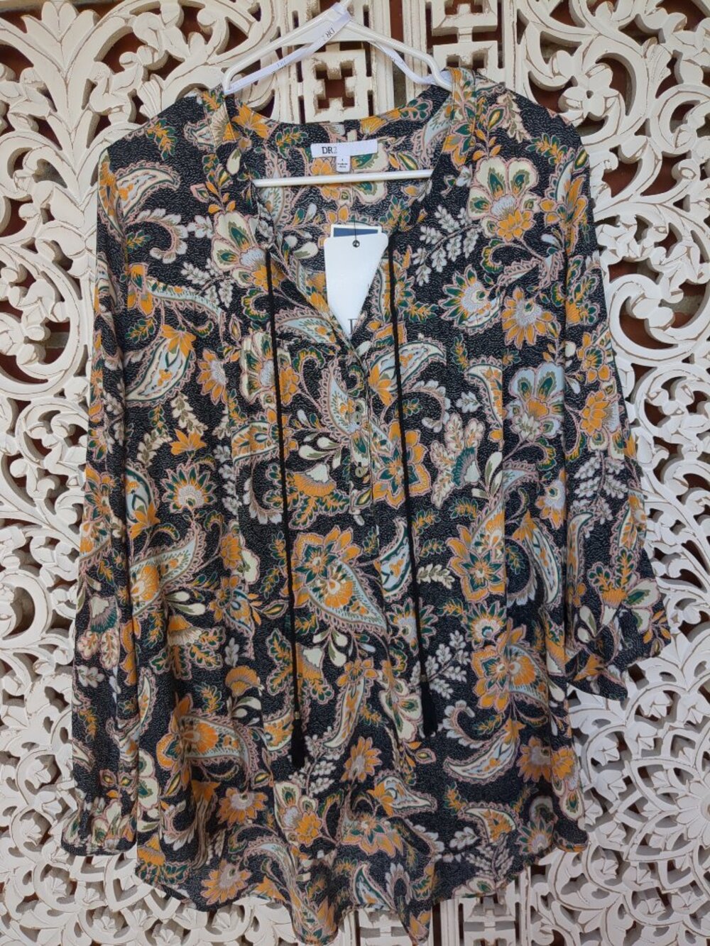 L Long Sleeve Multi Color Design Mid Button Up Tunic - Picture 5 of 16